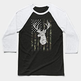 Buck Deer Hunting Camouflage Flag Hunter Baseball T-Shirt